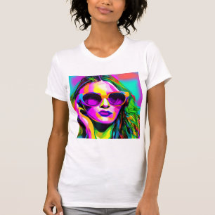 Farbenfrohe Digitale Kunst Hübsche Lady in Sonnenb T-Shirt