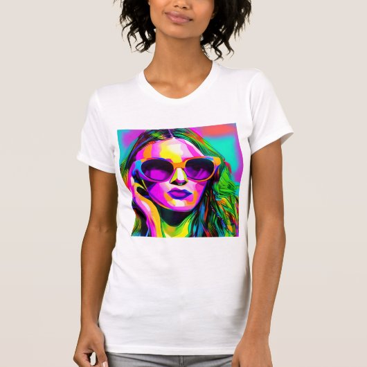 Farbenfrohe Digitale Kunst Hübsche Lady in Sonnenb T-Shirt (Vorderseite)