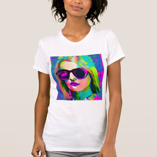 Farbenfrohe Digitale Kunst Hübsche Lady in Sonnenb T-Shirt (Vorderseite)
