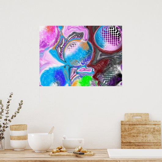 Farbenfrohe digitale Moderne Abstrakte Kunst Poster (Küche)