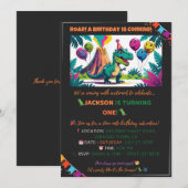 Farbenfrohe Dino Balloons laden zum Editieren ein Einladung (Vorne/Hinten)