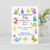 Farbenfrohe Dino Kindergeburtstag Einladung (Stehend Vorderseite)