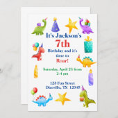 Farbenfrohe Dino Kindergeburtstag Einladung (Vorne/Hinten)