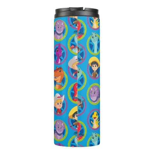 Farbenfrohe Dino Ranch Muster Thermosbecher (Rückseite)