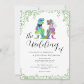 farbenfrohe Dinosaur-Hochzeit Einladung (Vorderseite)