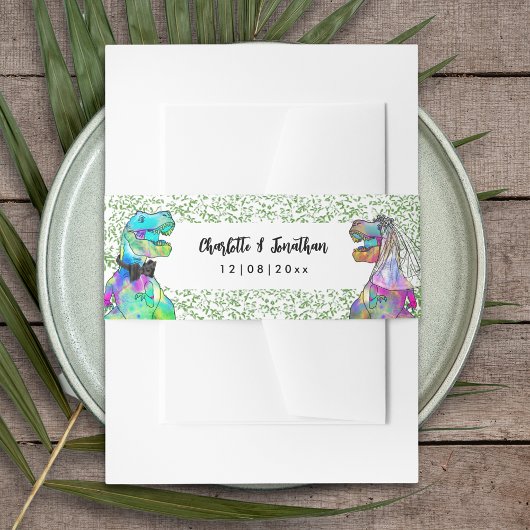 farbenfrohe Dinosaur-Hochzeit Einladungsbanderole