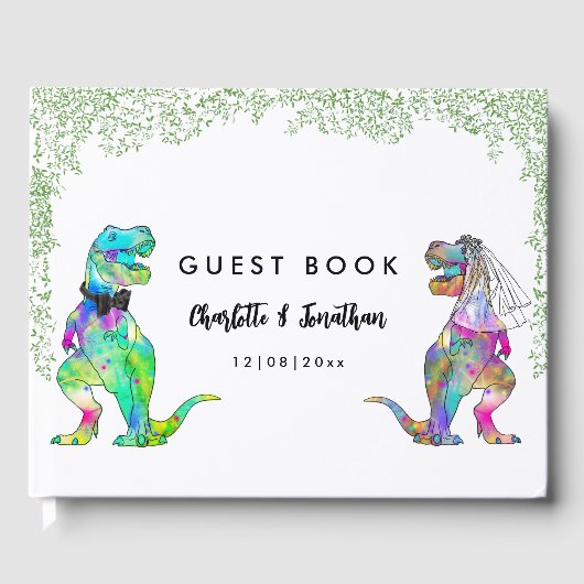 farbenfrohe Dinosaur-Hochzeit Gästebuch (Vorderseite)