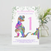 Farbenfrohe Dinosaurier 1. Geburtstag Party Einladung (Stehend Vorderseite)