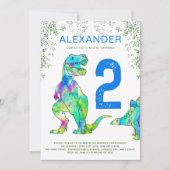 Farbenfrohe Dinosaurier 2. Geburtstags-Party Einladung (Vorderseite)