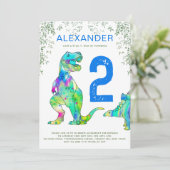Farbenfrohe Dinosaurier 2. Geburtstags-Party Einladung (Stehend Vorderseite)