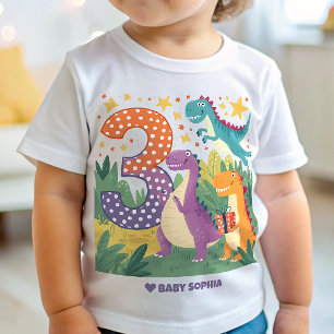 Farbenfrohe Dinosaurier 3. Geburtstag Baby T-shirt