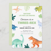 Farbenfrohe Dinosaurier-Dinosaurier zum Geburtstag Einladung (Vorne/Hinten)