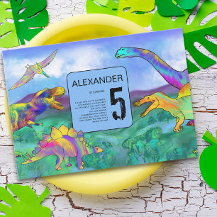 farbenfrohe Dinosaurier-Geburtstagsfeier Einladung