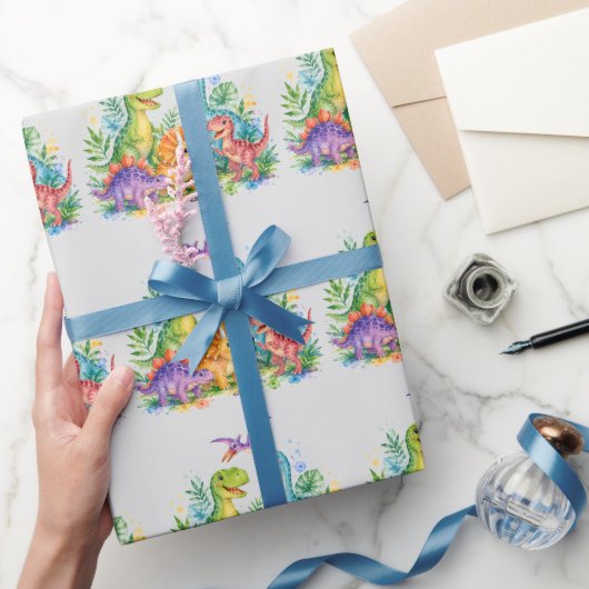Farbenfrohe Dinosaurier-Geburtstagsfeier Geschenkpapier (Schenken)