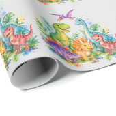 Farbenfrohe Dinosaurier-Geburtstagsfeier Geschenkpapier (Rolleneckpunkt)