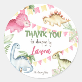 Farbenfrohe Dinosaurier Geburtstagsparty Dankeschö Runder Aufkleber