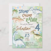 Farbenfrohe Dinosaurier-Geburtstagsparty Einladung (Vorderseite)