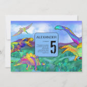farbenfrohe Dinosaurier Geburtstagsparty Einladung (Vorderseite)
