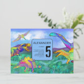 farbenfrohe Dinosaurier Geburtstagsparty Einladung (Stehend Vorderseite)
