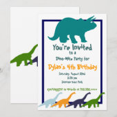 Farbenfrohe Dinosaurier Geburtstagsparty Einladung (Vorne/Hinten)