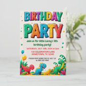 Farbenfrohe Dinosaurier Geburtstagsparty Einladung (Stehend Vorderseite)