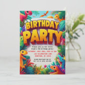 Farbenfrohe Dinosaurier Geburtstagsparty Einladung (Stehend Vorderseite)