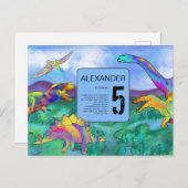 farbenfrohe Dinosaurier Geburtstagsparty Einladungspostkarte (Vorne/Hinten)