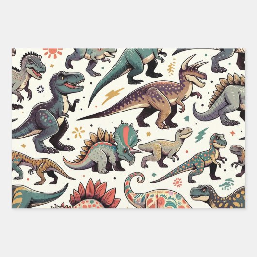 Farbenfrohe Dinosaurier Geschenkpapier Set (Vorderseite 3)