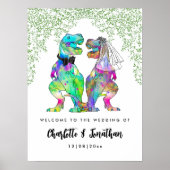 Farbenfrohe Dinosaurier Hochzeit Begrüßung Poster (Vorne)