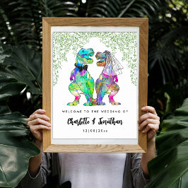 Farbenfrohe Dinosaurier Hochzeit Begrüßung Poster