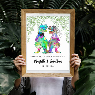 Farbenfrohe Dinosaurier Hochzeit Begrüßung Poster