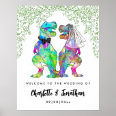 Farbenfrohe Dinosaurier Hochzeit Begrüßung Poster (Vorne)