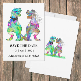 farbenfrohe Dinosaurier-Hochzeit Save The Date