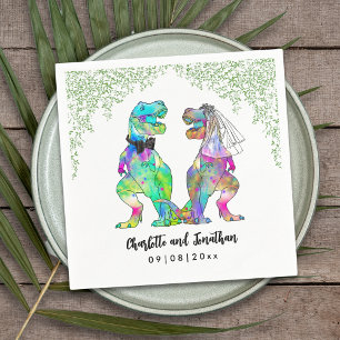 Farbenfrohe Dinosaurier Hochzeit T-Rex Braut und B Serviette