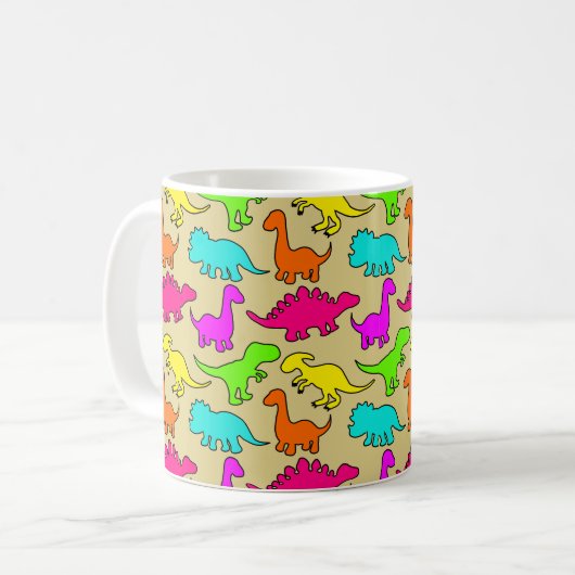 Farbenfrohe Dinosaurier Kaffeetasse (Vorderseite Links)
