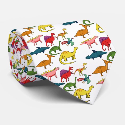 Farbenfrohe Dinosaurier Krawatte (Gerollt)