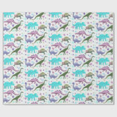 Farbenfrohe Dinosaurier Mania Geschenkpapier (Flach)