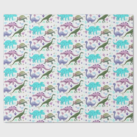 Farbenfrohe Dinosaurier Mania Geschenkpapier (Flach)