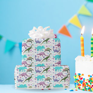 Farbenfrohe Dinosaurier Mania Geschenkpapier