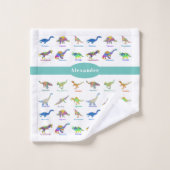 Farbenfrohe Dinosaurier mit Namen Muster Aquamarin Badhandtuch Set (Waschlappen)