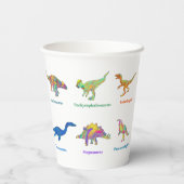 Farbenfrohe Dinosaurier mit Namen Pappbecher (Rückseite)