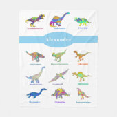 Farbenfrohe Dinosaurier mit Namen Pattern blau Fleecedecke (Vorderseite)