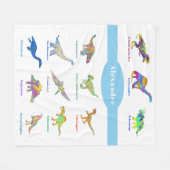 Farbenfrohe Dinosaurier mit Namen Pattern blau Fleecedecke (Vorderseite (Horizontal))
