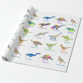 Farbenfrohe Dinosaurier mit Namen Pattern Geschenkpapier (Ungerollt)