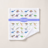 Farbenfrohe Dinosaurier mit personalisierten Namen Badhandtuch Set (Waschlappen)