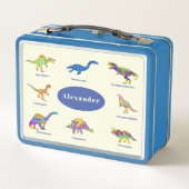 Farbenfrohe Dinosaurier mit Personalisierten Namen Metall Brotdose (Rückseite)