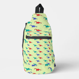 Farbenfrohe Dinosaurier-Muster auf grün Crossbody Bag