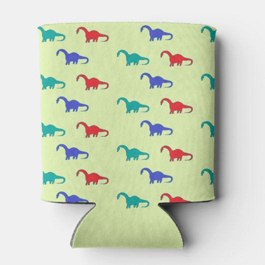 Farbenfrohe Dinosaurier-Muster auf grün Dosenkühler (Rückseite)