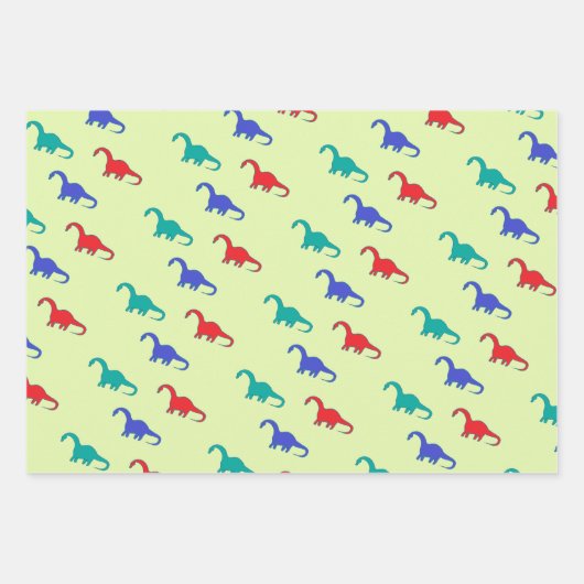 Farbenfrohe Dinosaurier-Muster auf grün Geschenkpapier Set (Vorderseite 3)