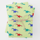 Farbenfrohe Dinosaurier-Muster auf grün Geschenkpapier Set (Beispiel)